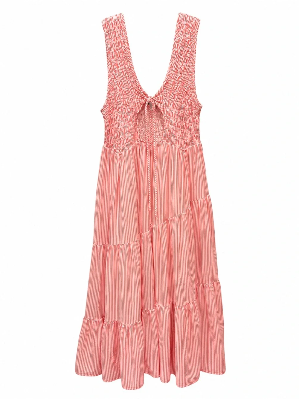Free People Juno Maxi Dress Small Pink White Stripe Smocked Cotton Boho